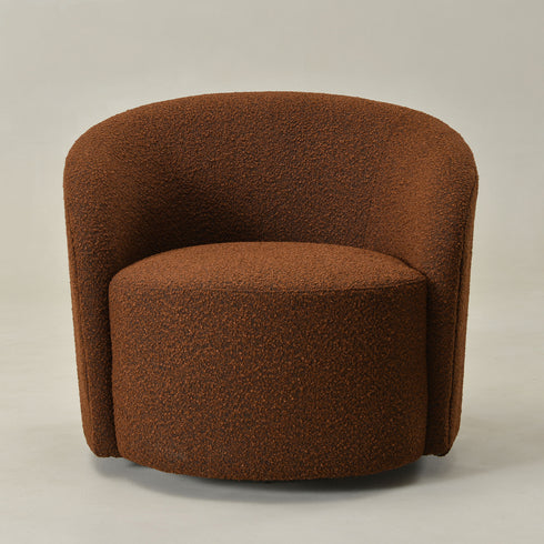 Everitte Bouclé Swivel Barrel Chair - Brown Modern Swivel Chair | Swivel Accent Chairs | Kinwell Furniture | Swivel Armchairs